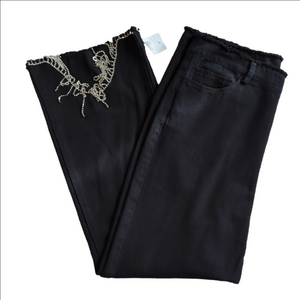 GeeGee Black Rhinestone Hem Embellished High Rise Bootcut Jeans Size M NWT